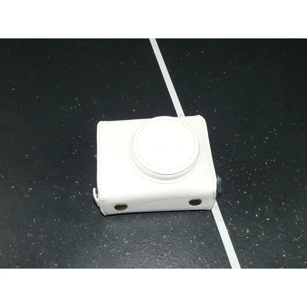 Canon Camera Full Top & Bottom Shell Faux White Leather Case Cover Dock w/ Strap